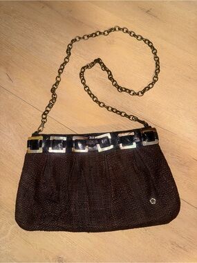 Flora Bella woven and leather Textured Black Evening Clutch with Chain Strap